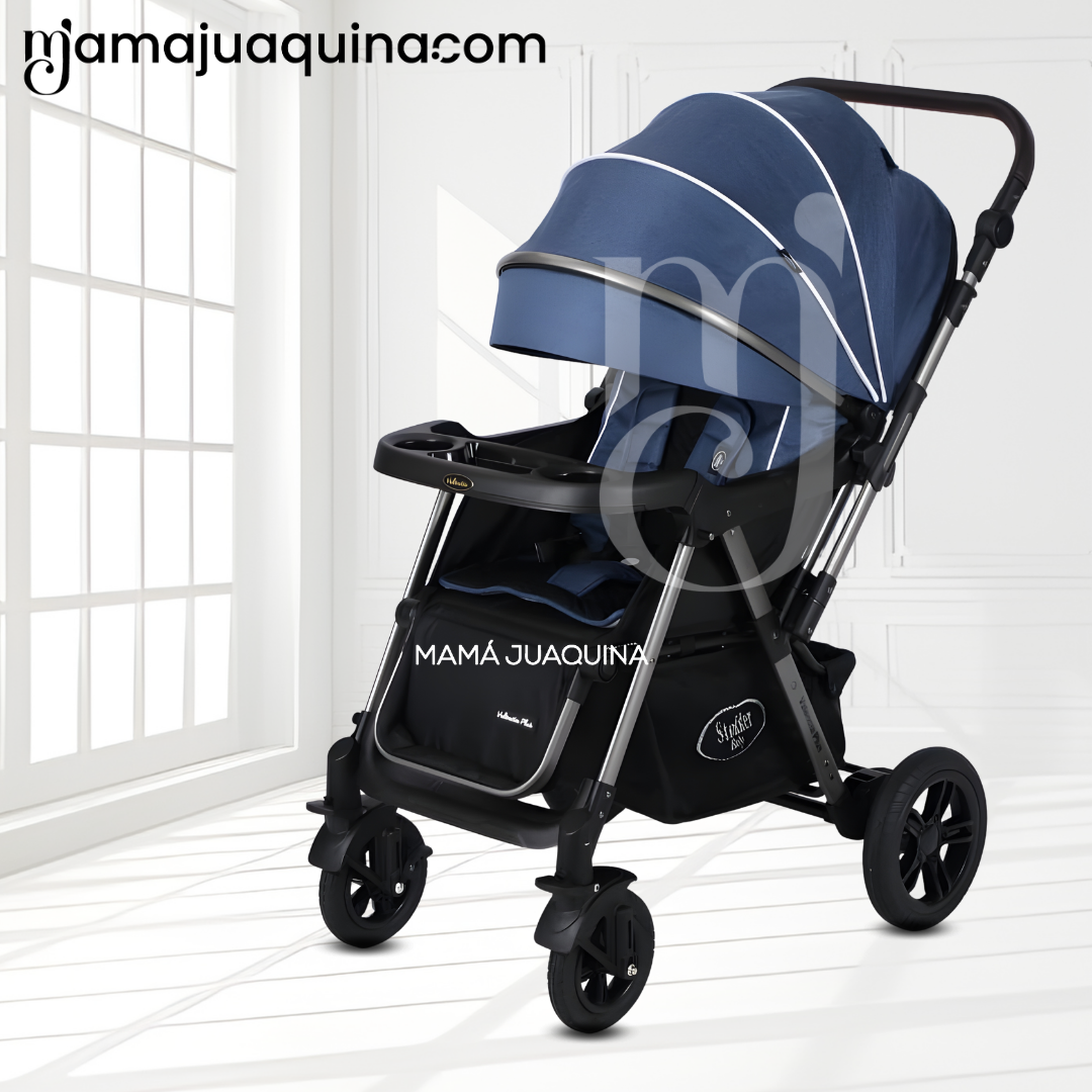 COCHE CUNA DE LUJO «SILVER» CON MANGO REVERSIBLE BLUE - 2