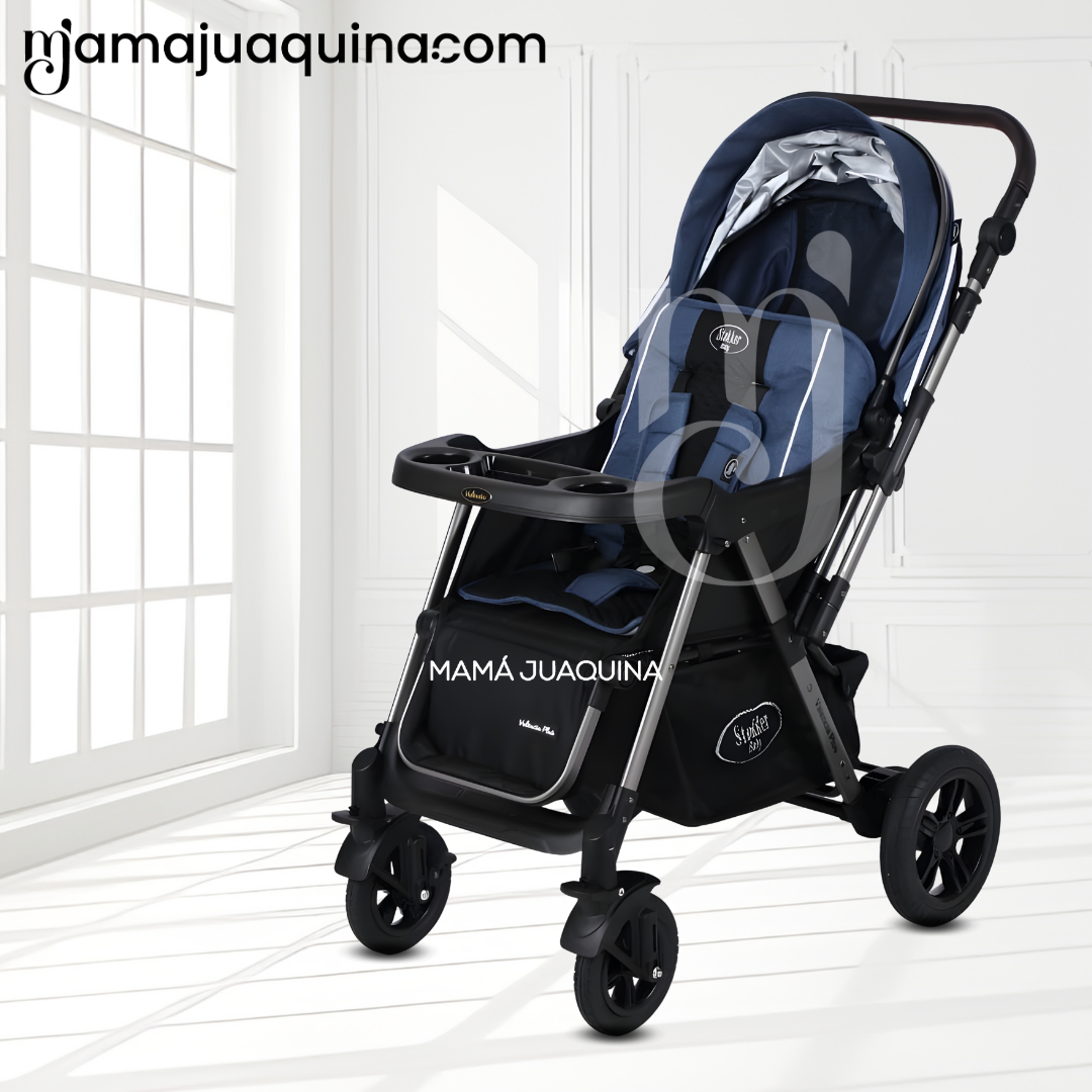 COCHE CUNA DE LUJO «SILVER» CON MANGO REVERSIBLE BLUE - 3
