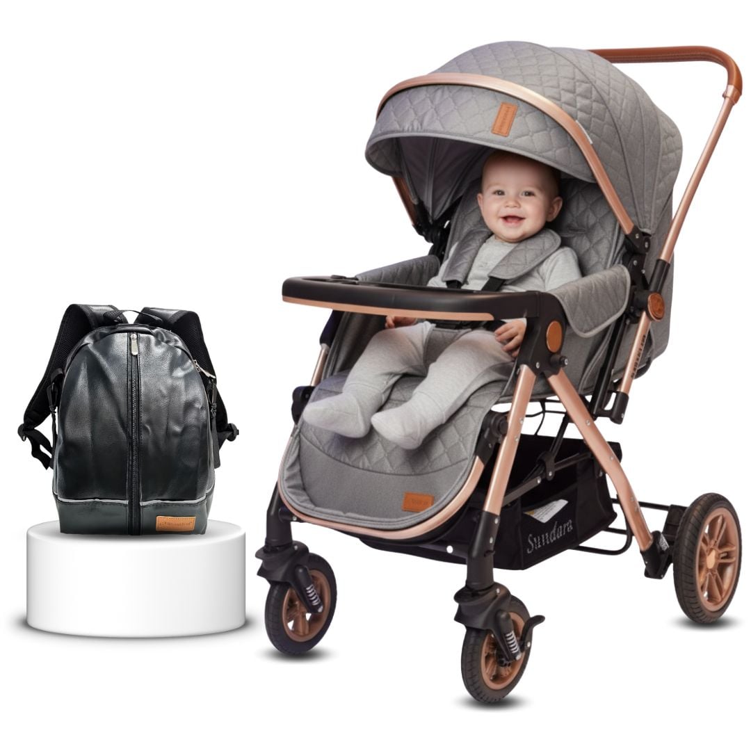 COCHE CUNA DE LUJO «SUNDARA PREMIUM» CON MOCHILA PAÑALERA GRAY - 1