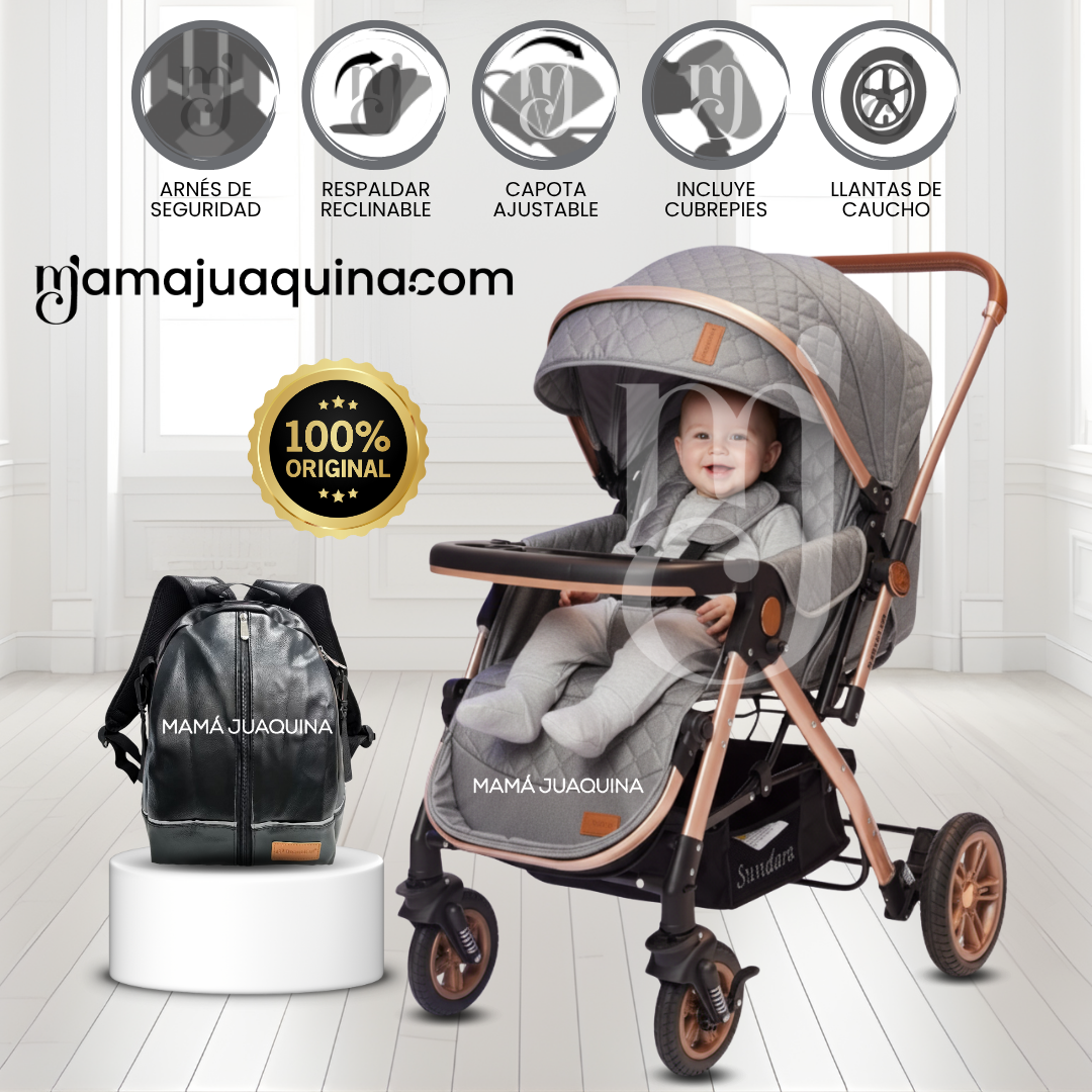 COCHE CUNA DE LUJO «SUNDARA PREMIUM» CON MOCHILA PAÑALERA GRAY - 1