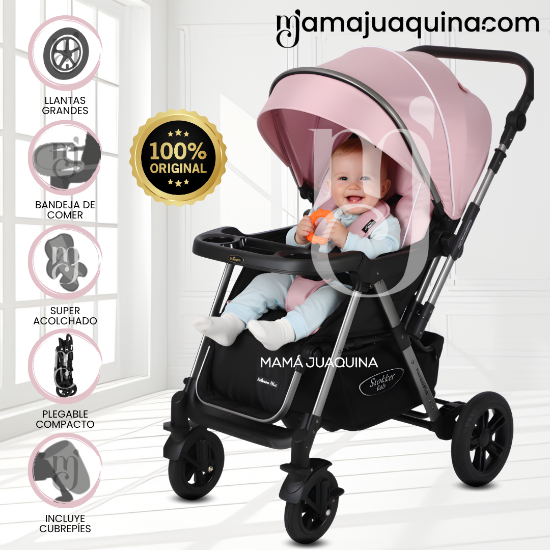COCHE CUNA DE LUJO «SILVER» CON MANGO REVERSIBLE PINK - 1