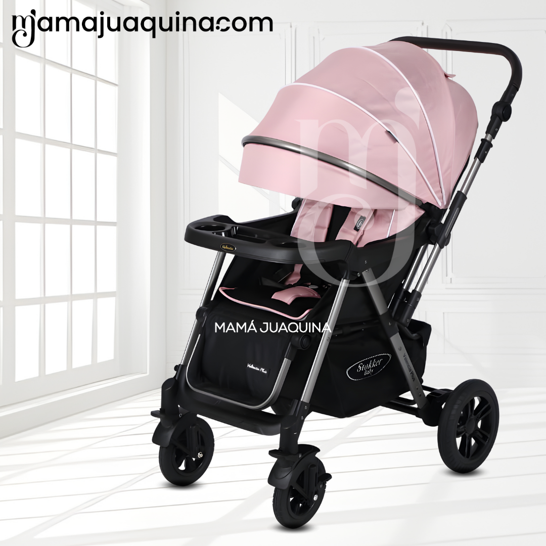 COCHE CUNA DE LUJO «SILVER» CON MANGO REVERSIBLE PINK - 2