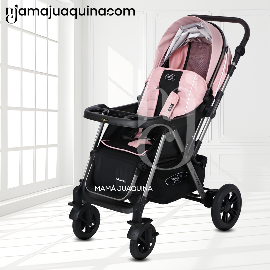 COCHE CUNA DE LUJO «SILVER» CON MANGO REVERSIBLE PINK - 3