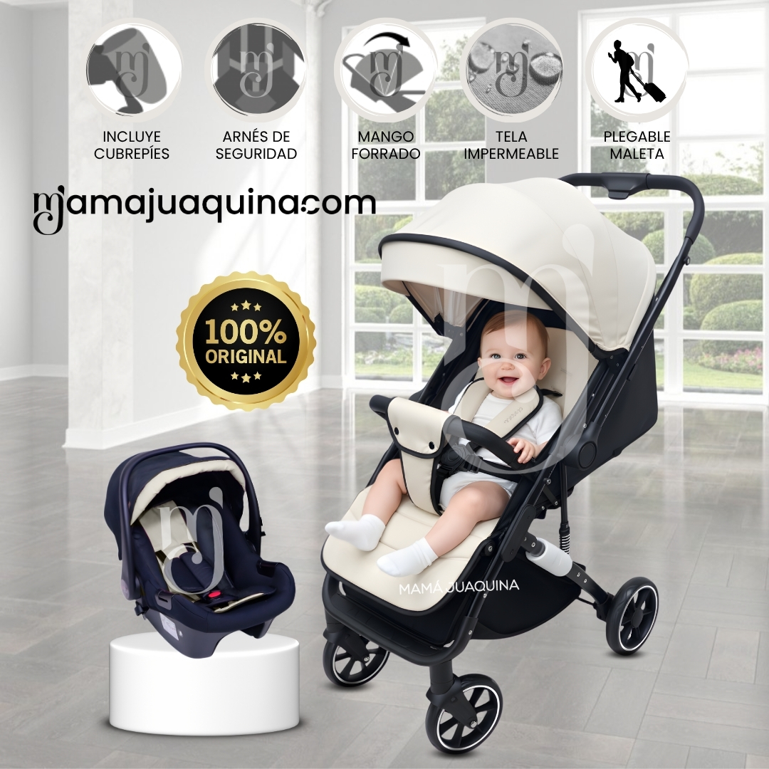 COCHE MALETA DE LUJO «JANDI» CON PORTABEBÉ BEIGE - 1