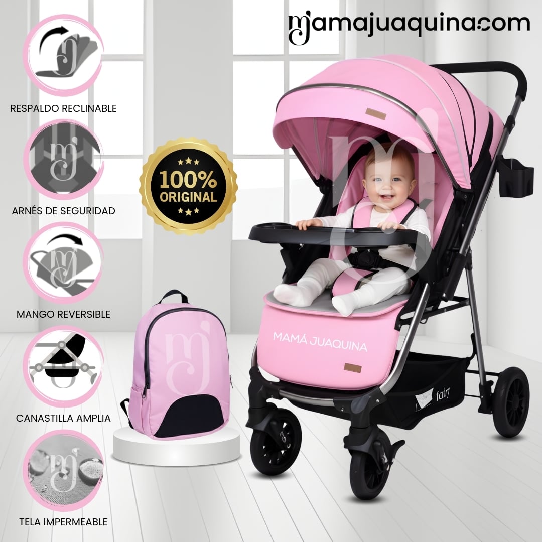 COCHE CUNA DE LUJO «DELTA II» CON MOCHILA PAÑALERA PINK - 1