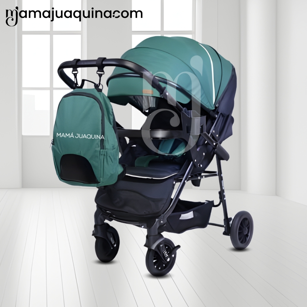 COCHE CUNA DE LUJO «DELTA II» CON MOCHILA PAÑALERA TURQUESA - 5