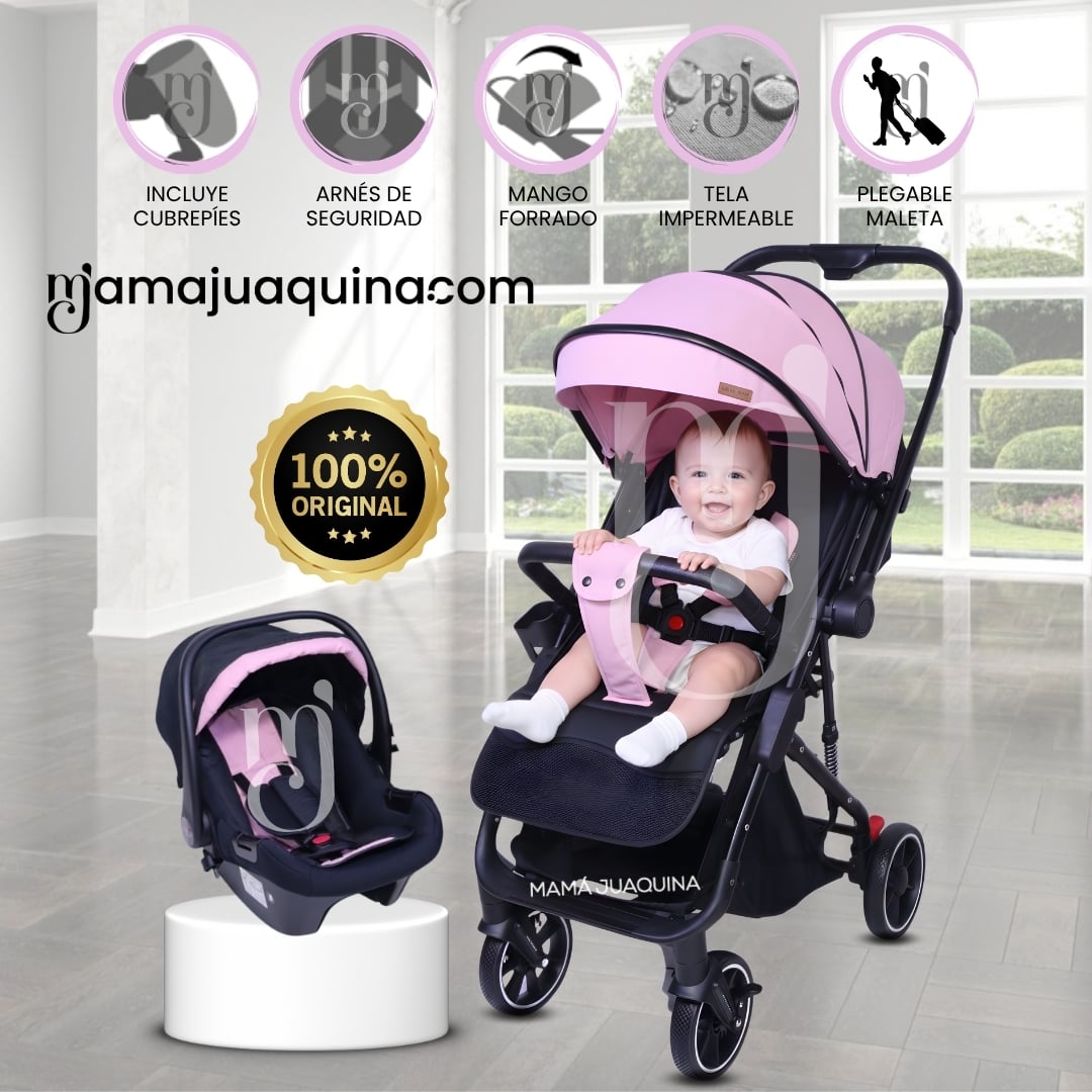 COCHE MALETA DE LUJO «JANDI» CON PORTABEBÉ PINK - 1