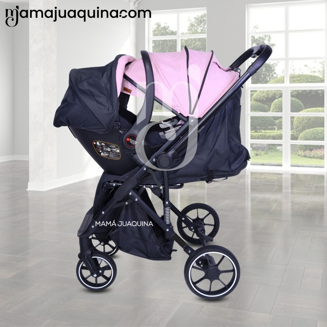 COCHE MALETA DE LUJO «JANDI» CON PORTABEBÉ PINK - 6