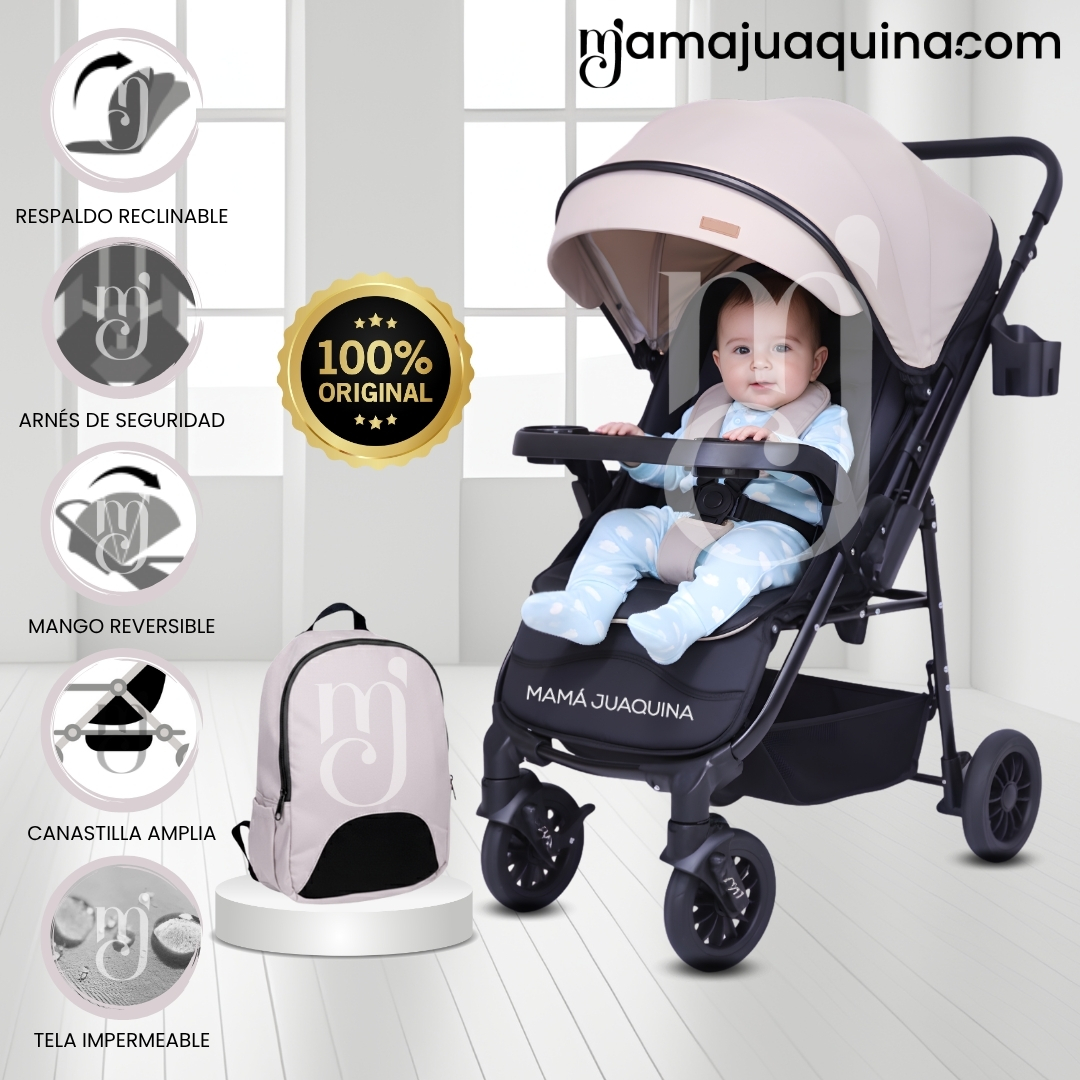COCHE CUNA DE LUJO «DELTA II» CON MOCHILA PAÑALERA BEIGE - 1