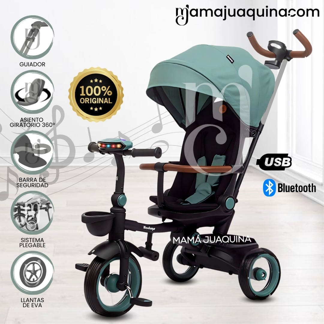 TRICICLO GUIADOR PLEGABLE «FOLDING» CON BLUETOOTH GREEN - 1