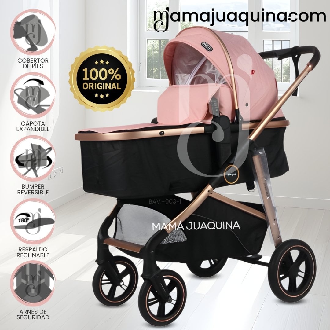 COCHE MOISÉS TRAVEL SYSTEM «MUNICH GOLD» DE LUJO PINK - 1