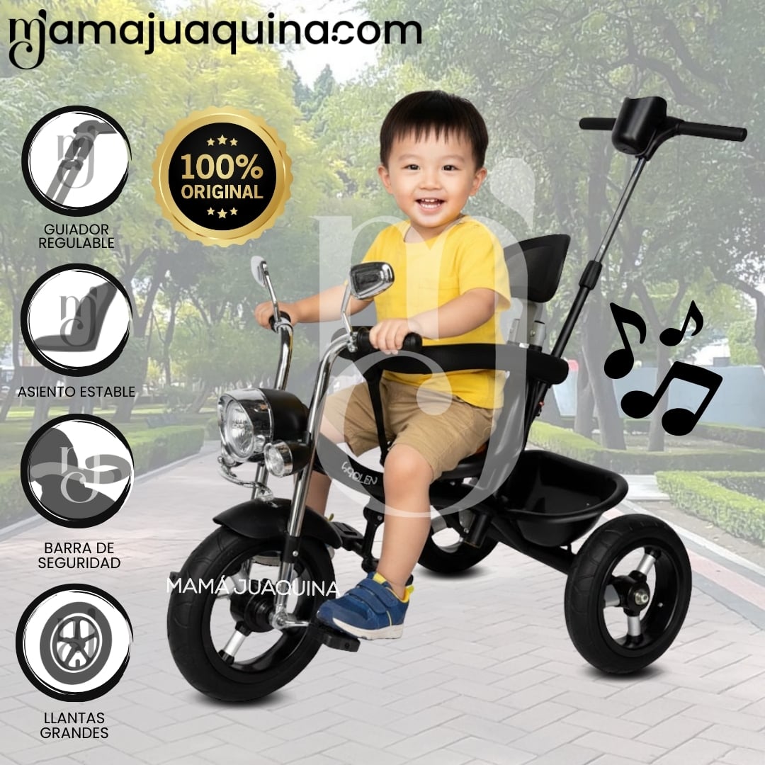 TRICICLO CHAVITO CON GUIADOR «YARLEY» MUSICAL BLACK - 1