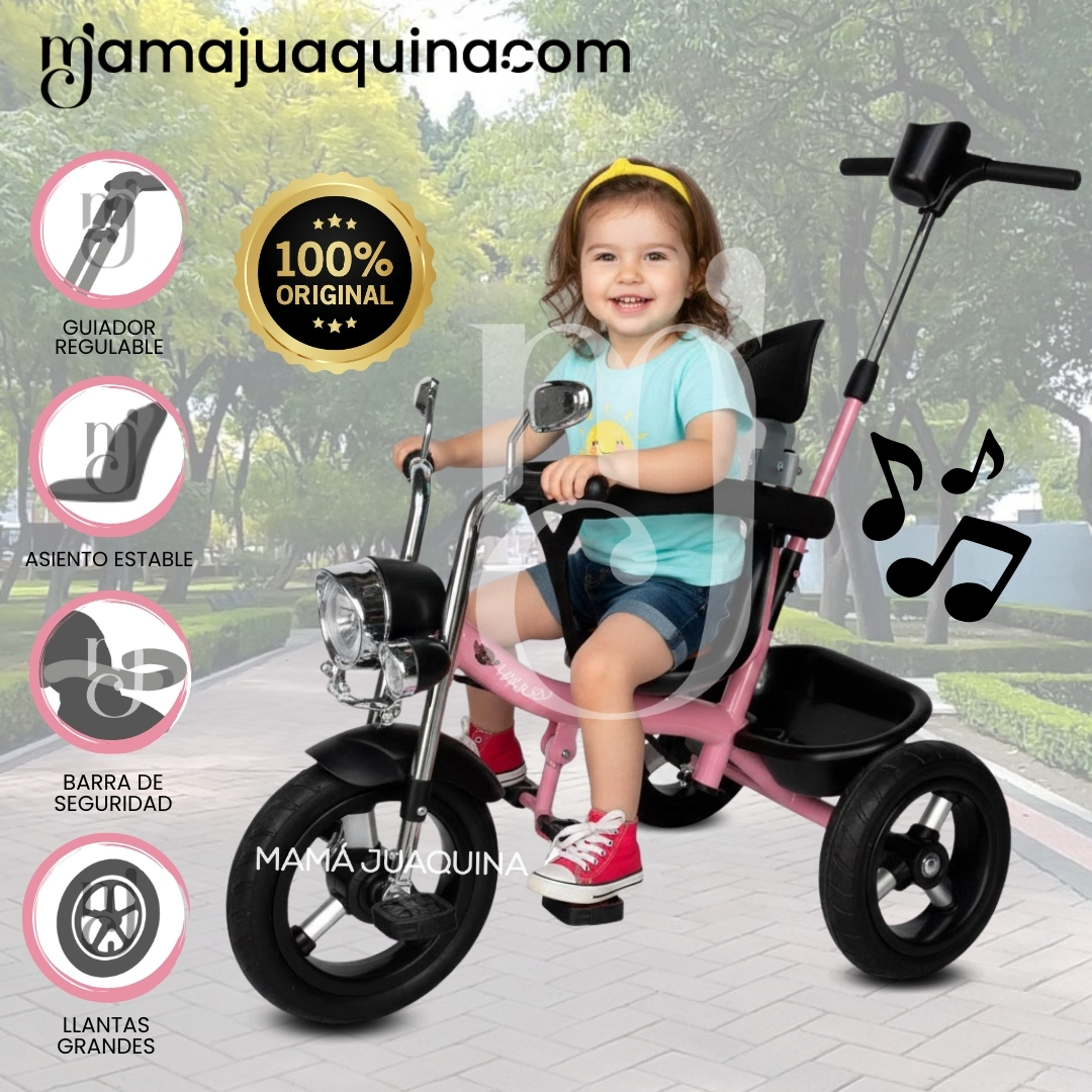 TRICICLO CHAVITO CON GUIADOR «YARLEY» MUSICAL PINK - 1