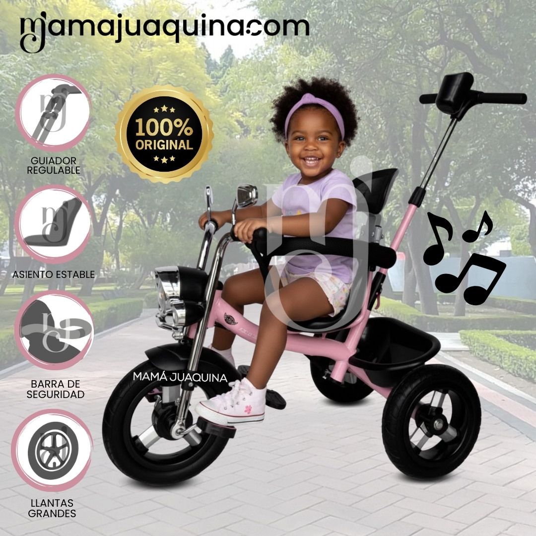 TRICICLO CHAVITO CON GUIADOR «YARLEY» MUSICAL LIGHT PINK - 1