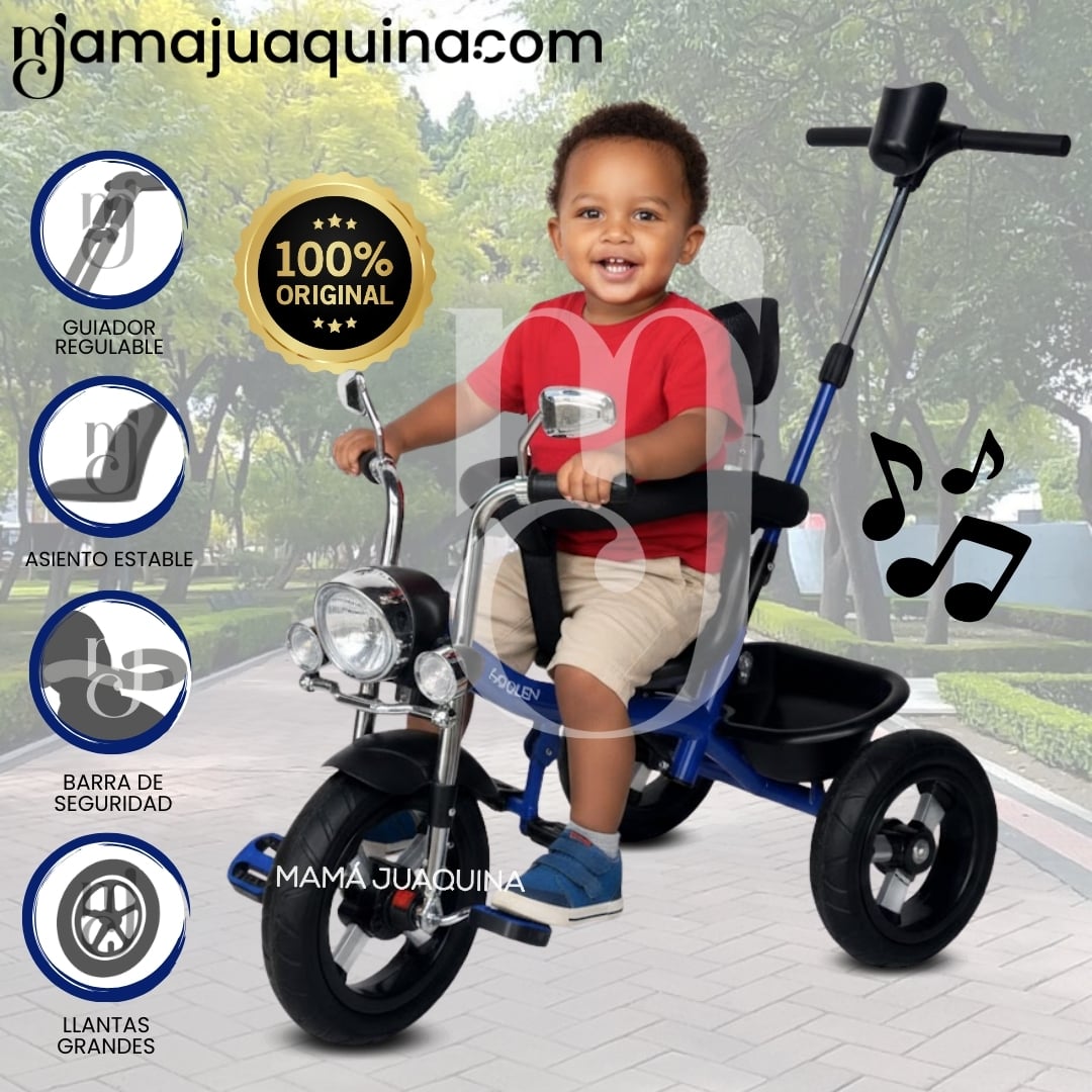 TRICICLO CHAVITO CON GUIADOR «YARLEY» MUSICAL BLUE - 1