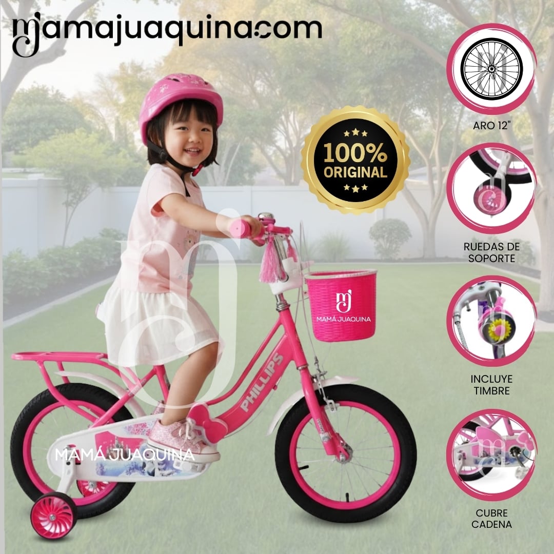 BICICLETA CAMPERA ARO 12 «CUTIE» CON CANASTA DARK PINK - 1