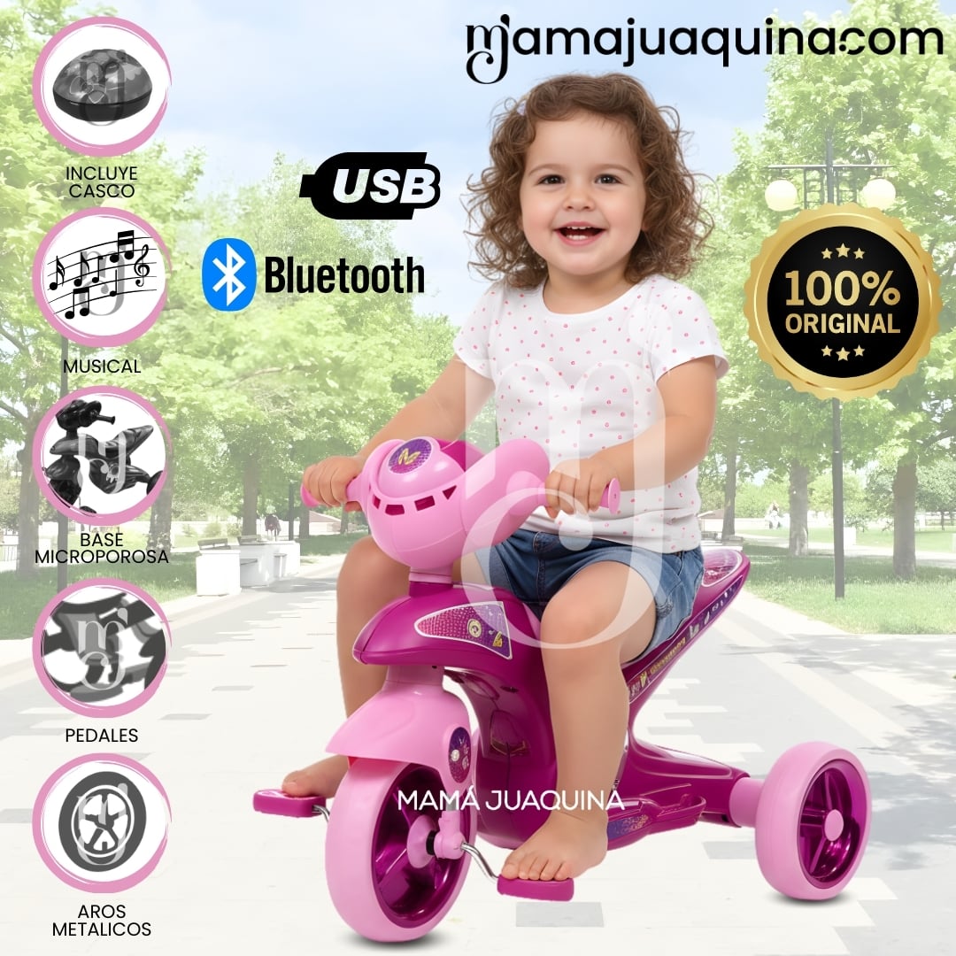 TRIMOTO A PEDAL PARA NIÑOS «SERVANN II» CON BLUETOOTH PINK - 1