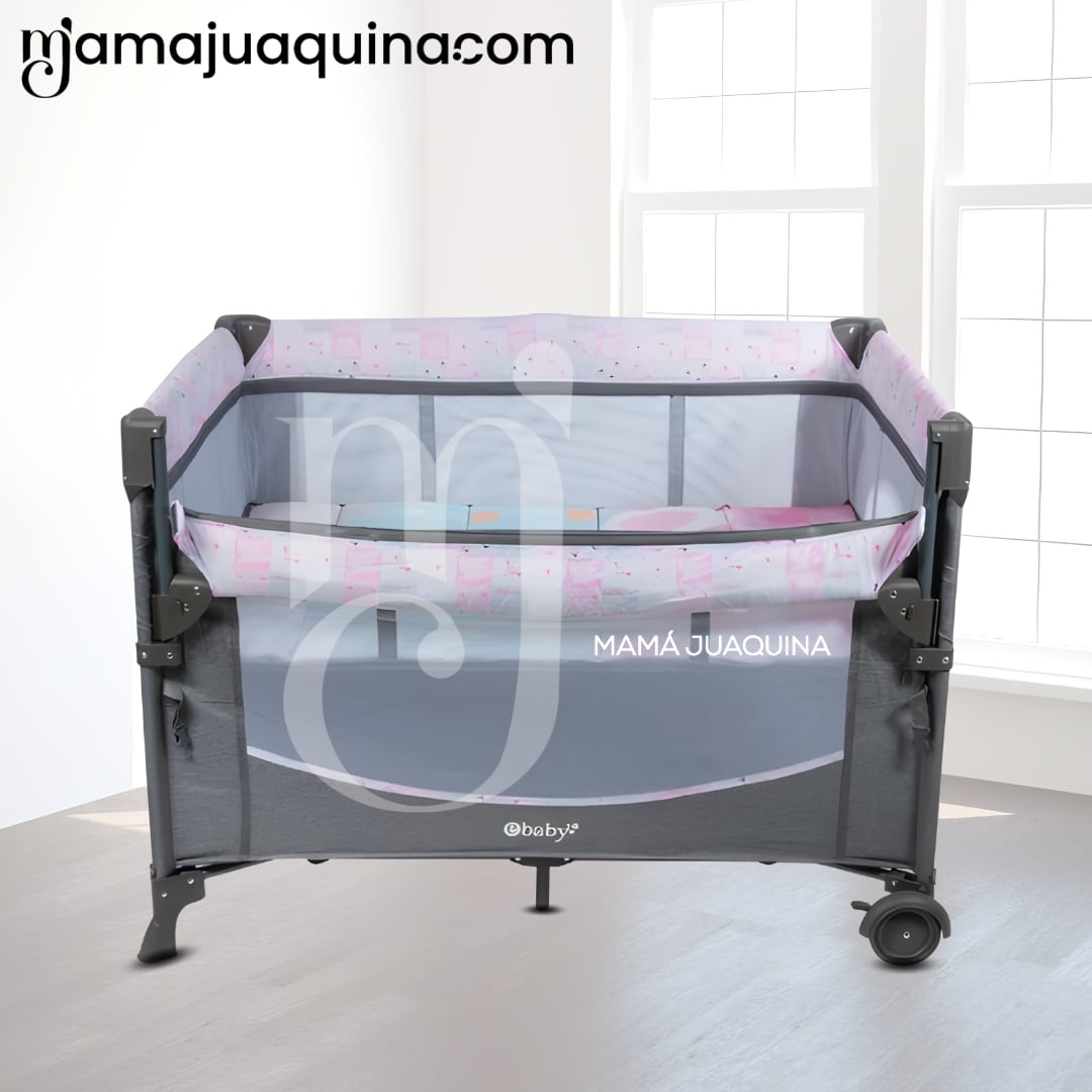 CUNA CORRAL «NELA» GREY PINK CON COLCHÓN - 4