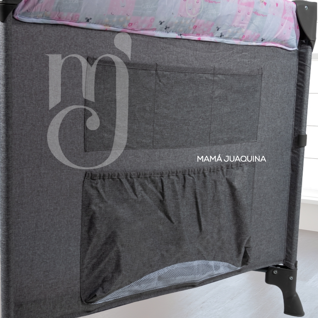 CUNA CORRAL «NELA» GREY PINK CON COLCHÓN - 5