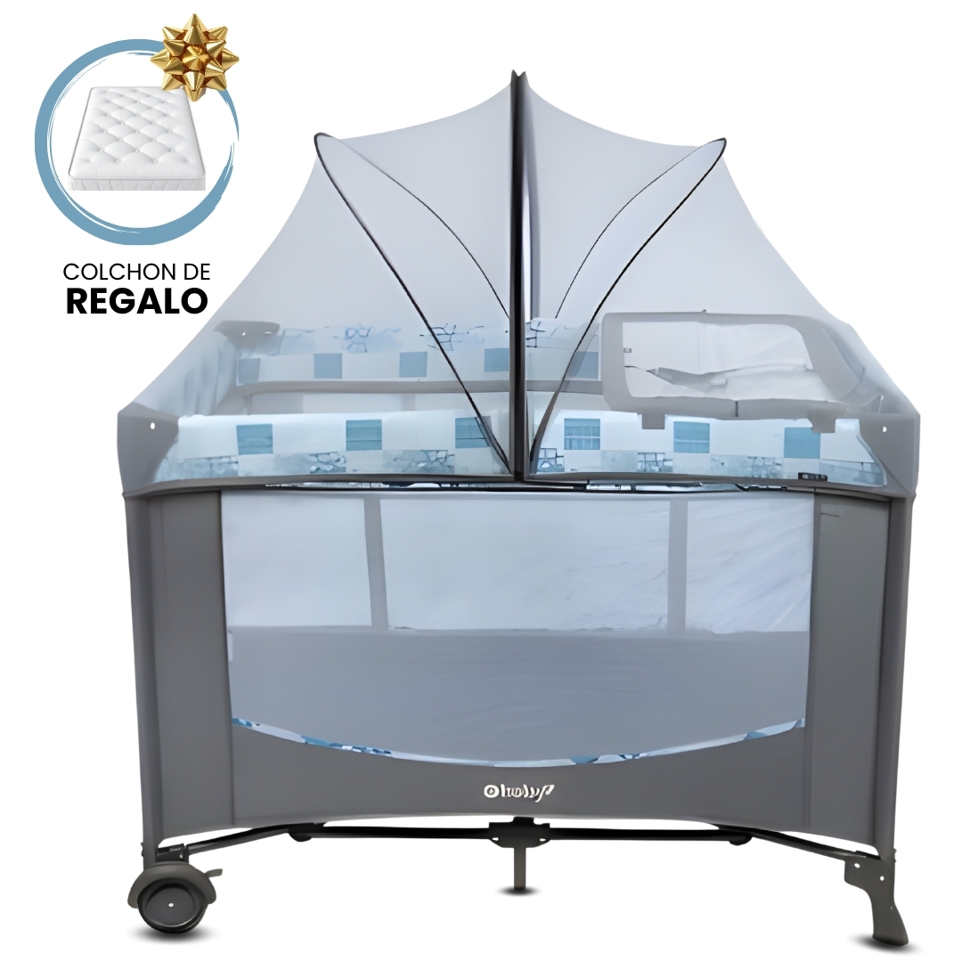 CUNA CORRAL «NELA» MULTI BLUE CON COLCHÓN - 1