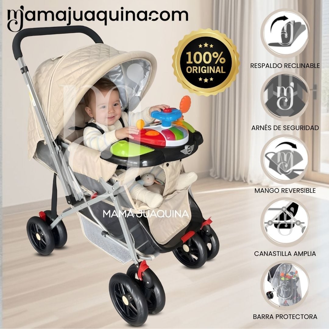 COCHE CUNA DIDACTICO «SHABY» CON MANGO REVERSIBLE BEIGE - 1