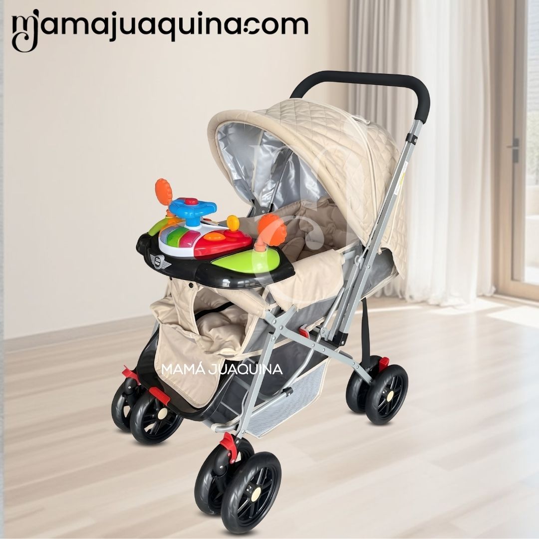 COCHE CUNA DIDACTICO «SHABY» CON MANGO REVERSIBLE BEIGE - 2