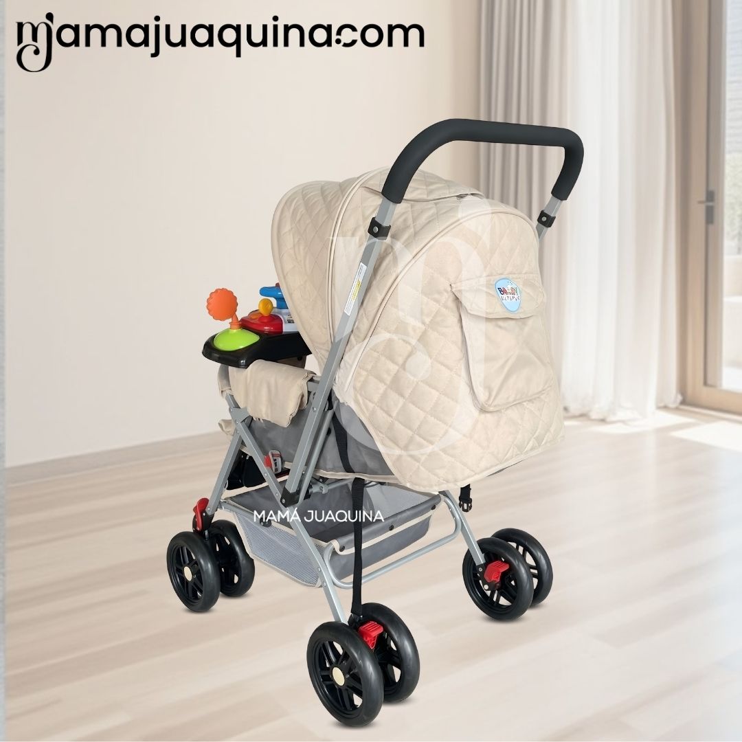COCHE CUNA DIDACTICO «SHABY» CON MANGO REVERSIBLE BEIGE - 4