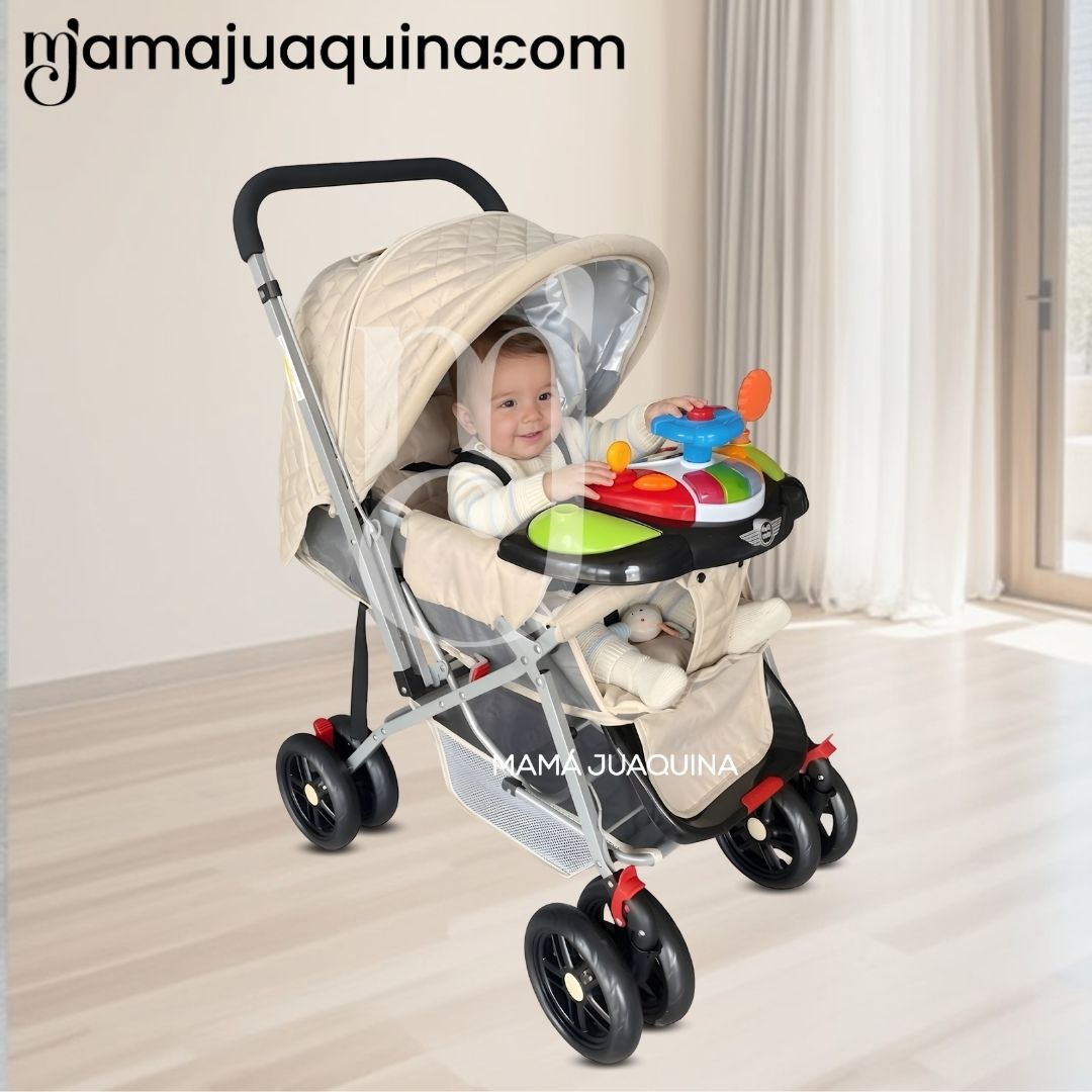 COCHE CUNA DIDACTICO «SHABY» CON MANGO REVERSIBLE BEIGE - 6