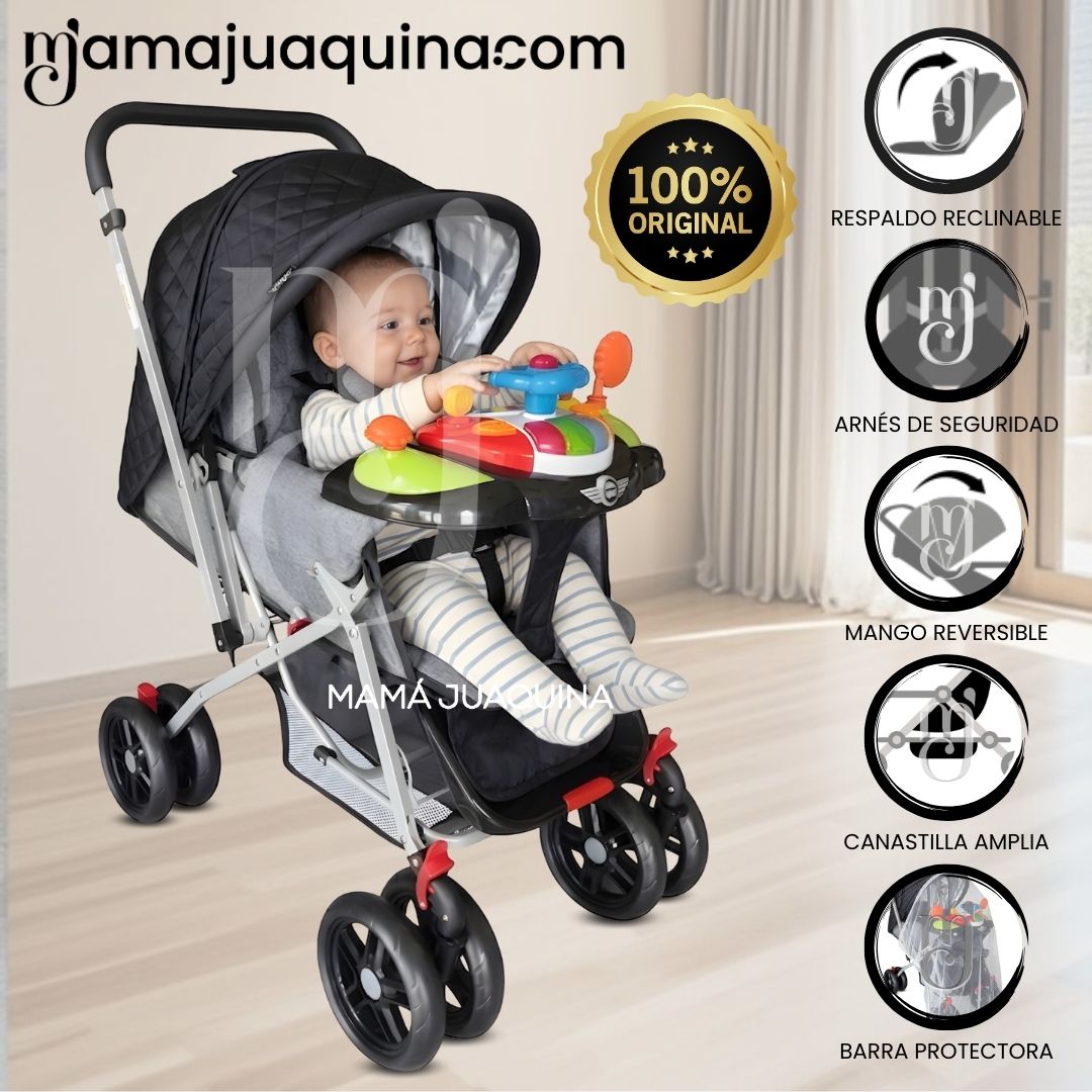 COCHE CUNA DIDACTICO «SHABY» CON MANGO REVERSIBLE BLACK - 1