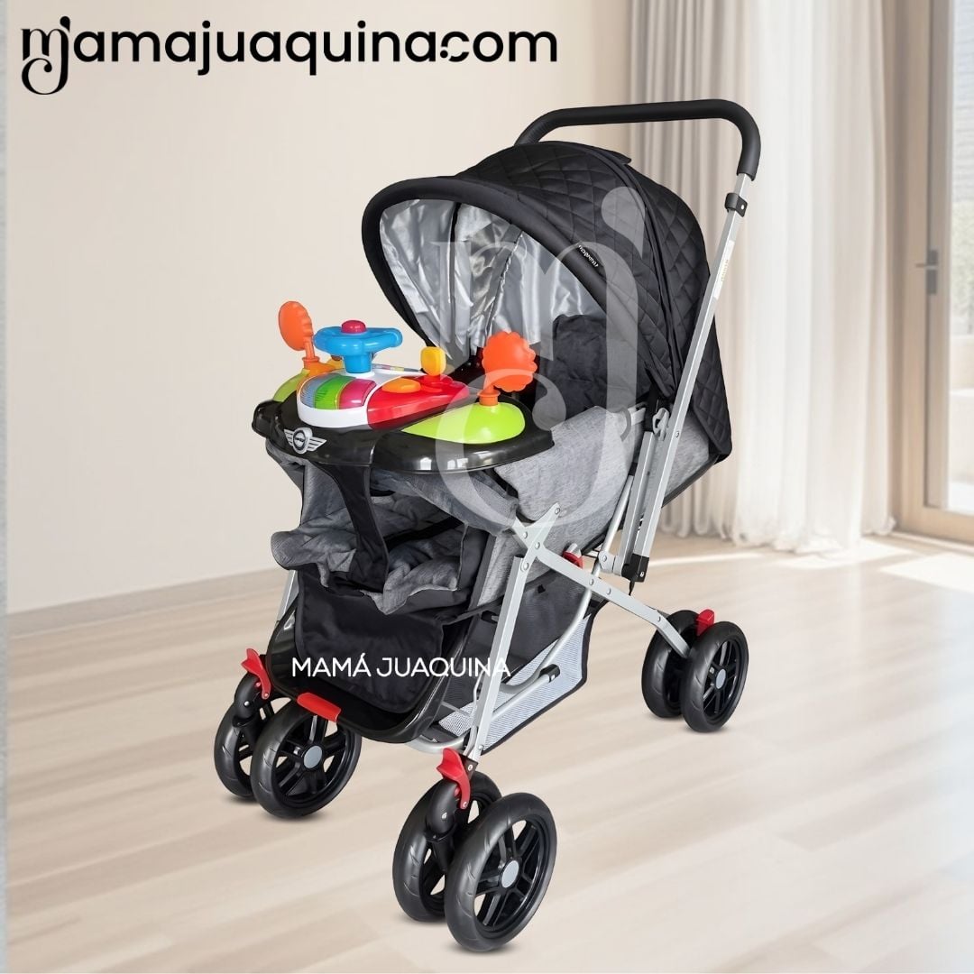 COCHE CUNA DIDACTICO «SHABY» CON MANGO REVERSIBLE BLACK - 2