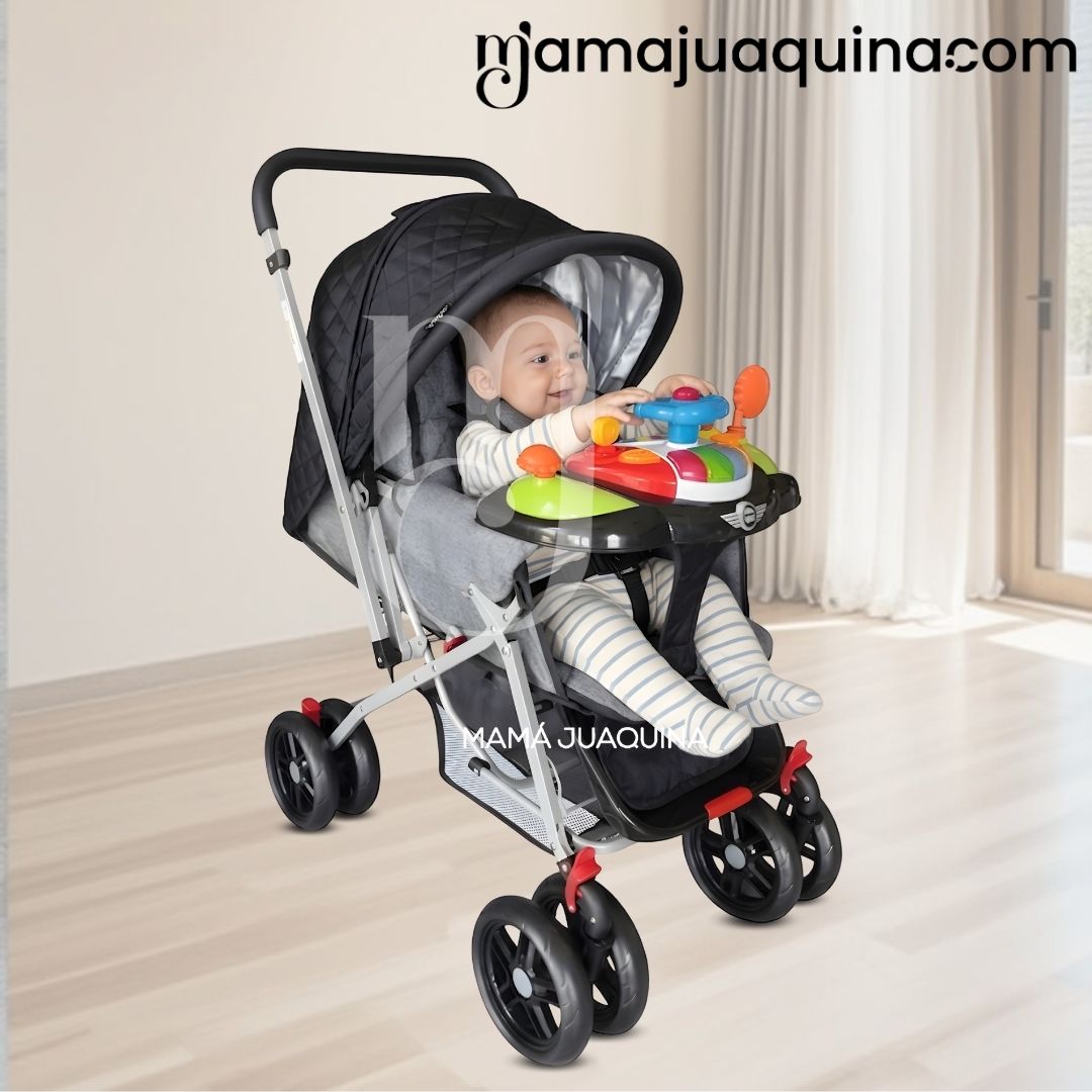 COCHE CUNA DIDACTICO «SHABY» CON MANGO REVERSIBLE BLACK - 6