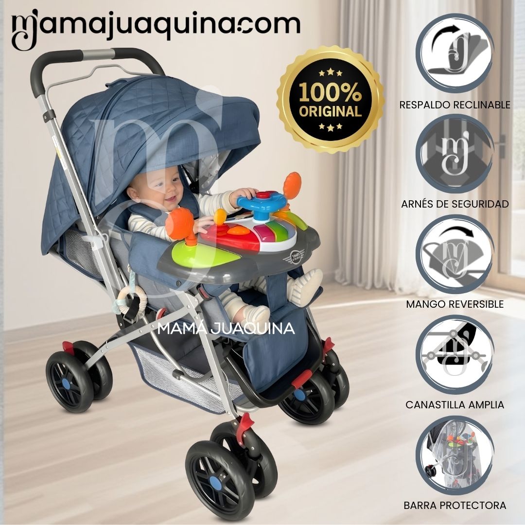 COCHE CUNA DIDACTICO «SHABY» CON MANGO REVERSIBLE BLUE - 1