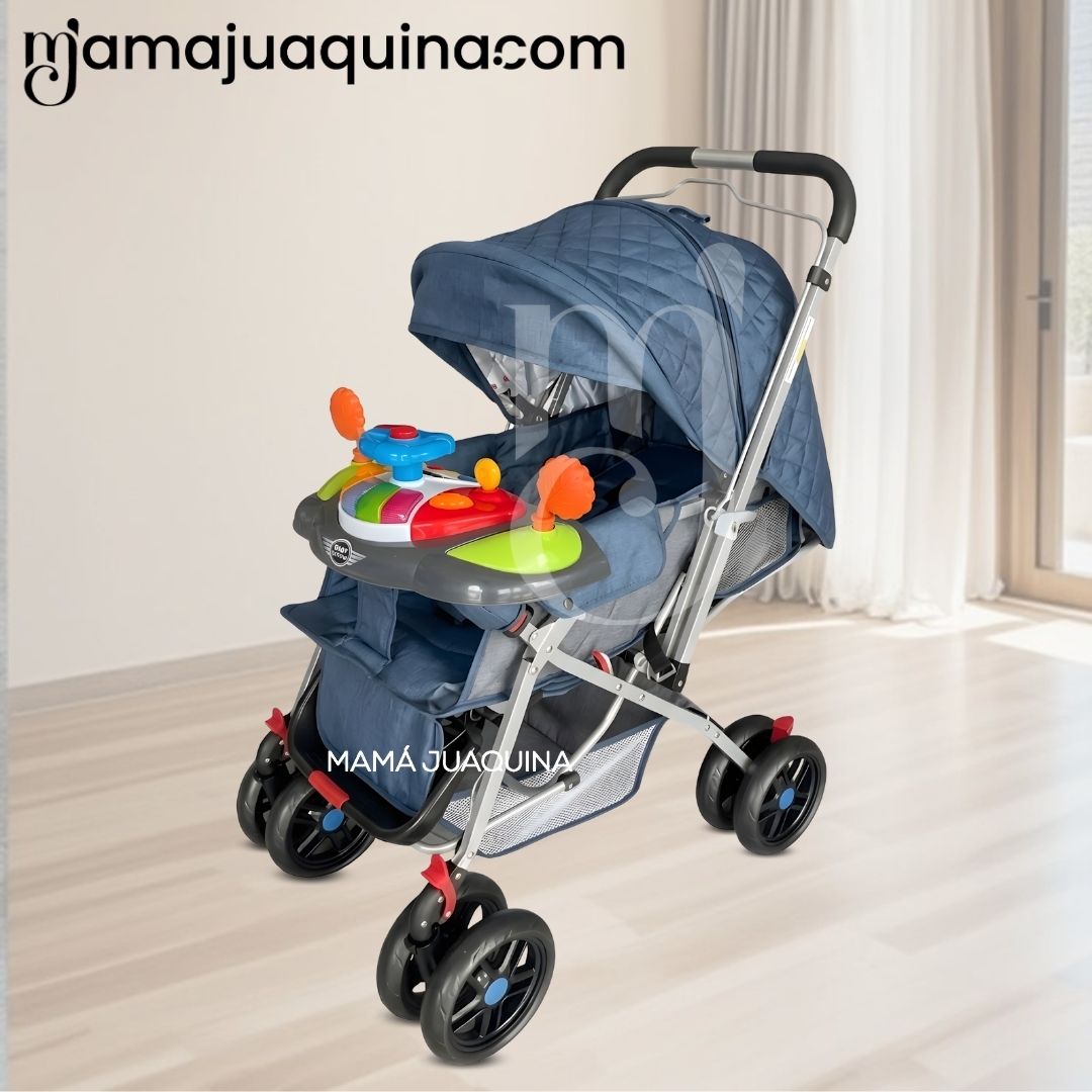 COCHE CUNA DIDACTICO «SHABY» CON MANGO REVERSIBLE BLUE - 2