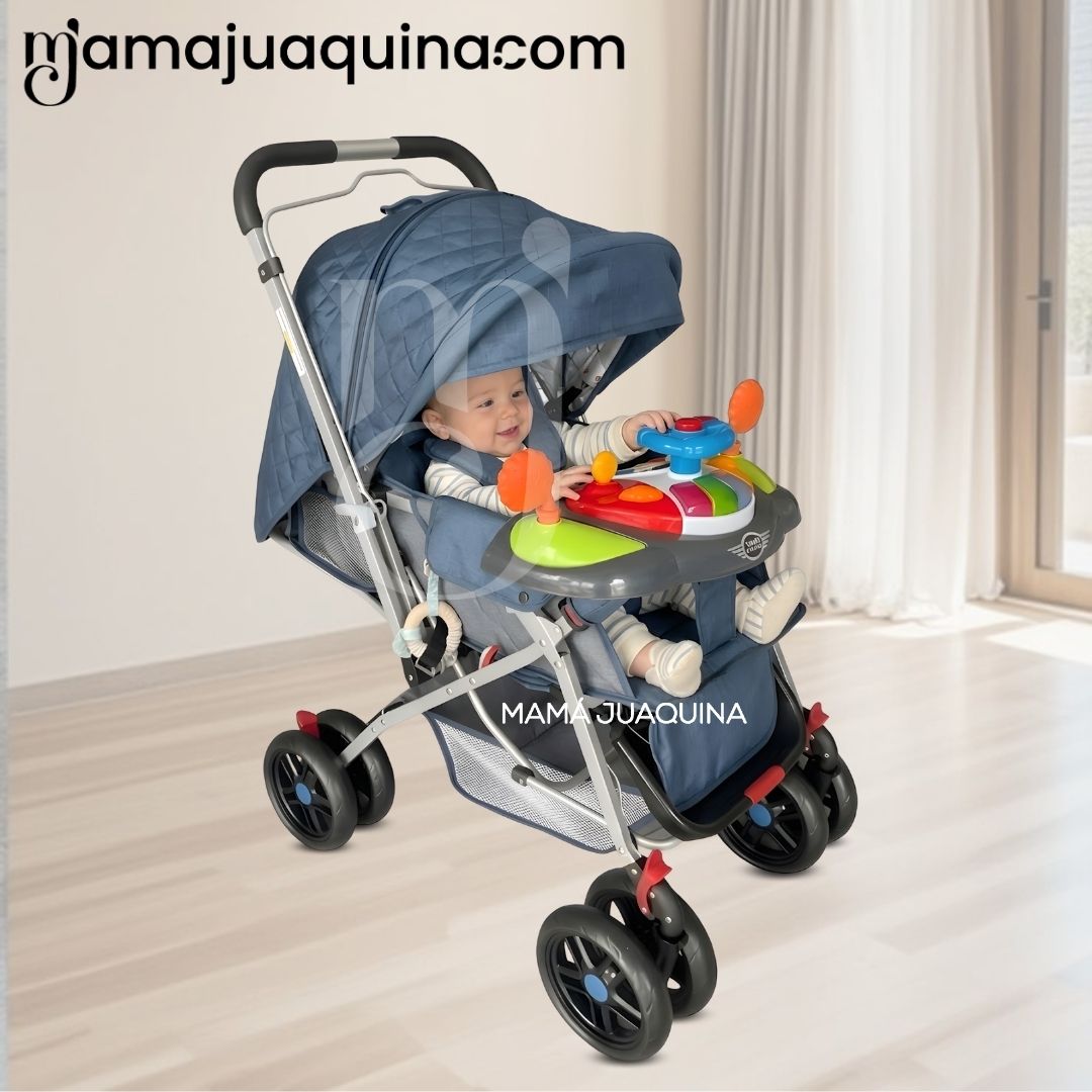COCHE CUNA DIDACTICO «SHABY» CON MANGO REVERSIBLE BLUE - 6
