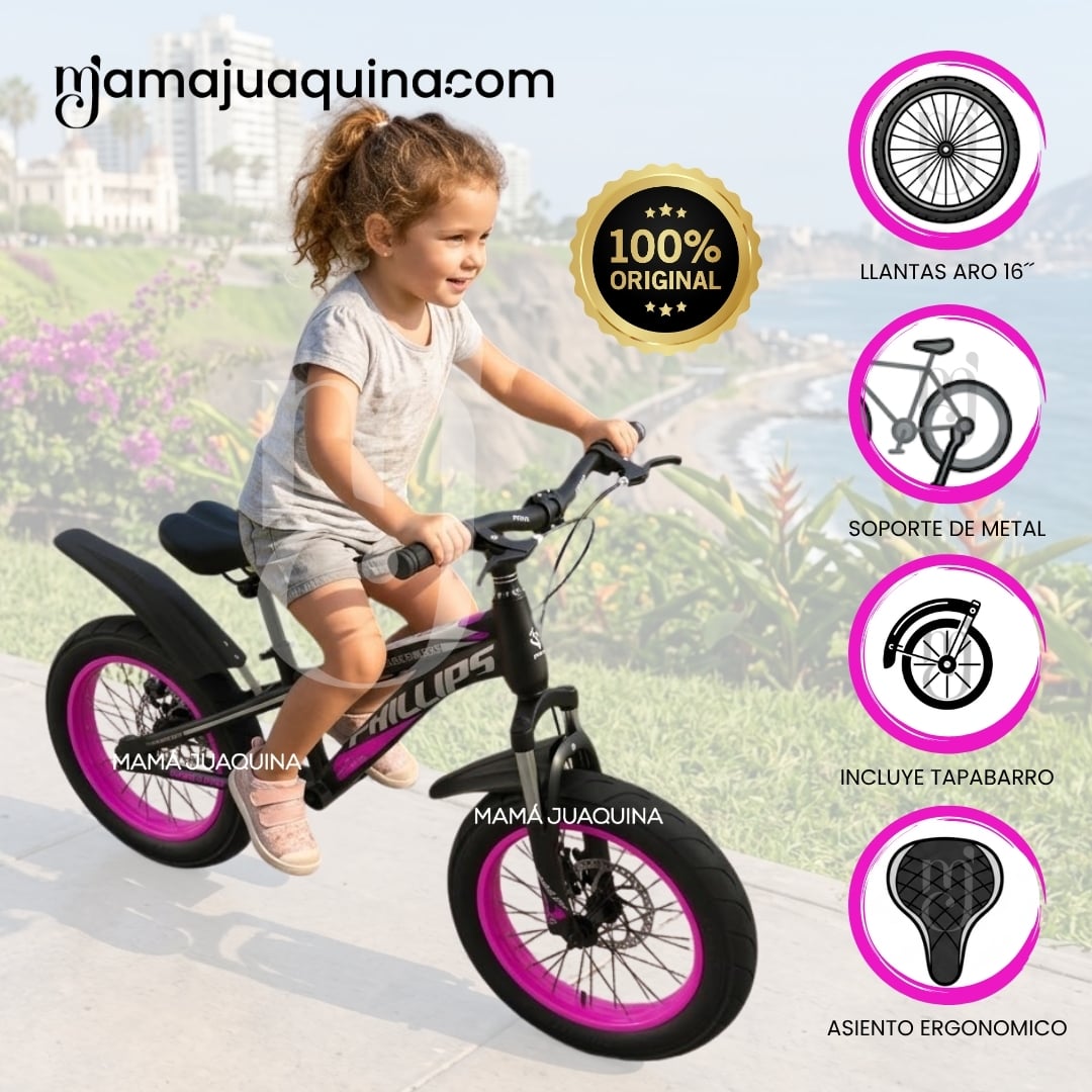 BICICLETA DEPORTIVA ARO 16 «PHILLIPS» LLANTAS ANCHAS FUCSIA - 1