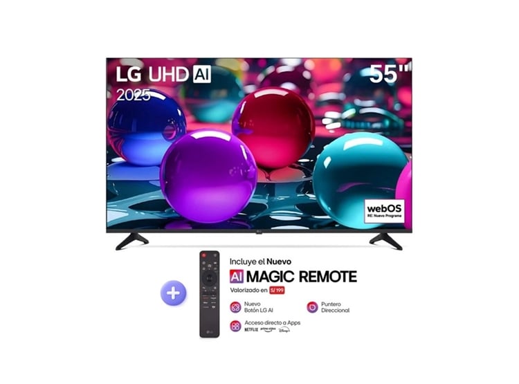 SMART TV LG 55” 4K UHD CON THINQ AI 55UA7300PSB 2025 + CONTROL MAGIC MR25GA - 1