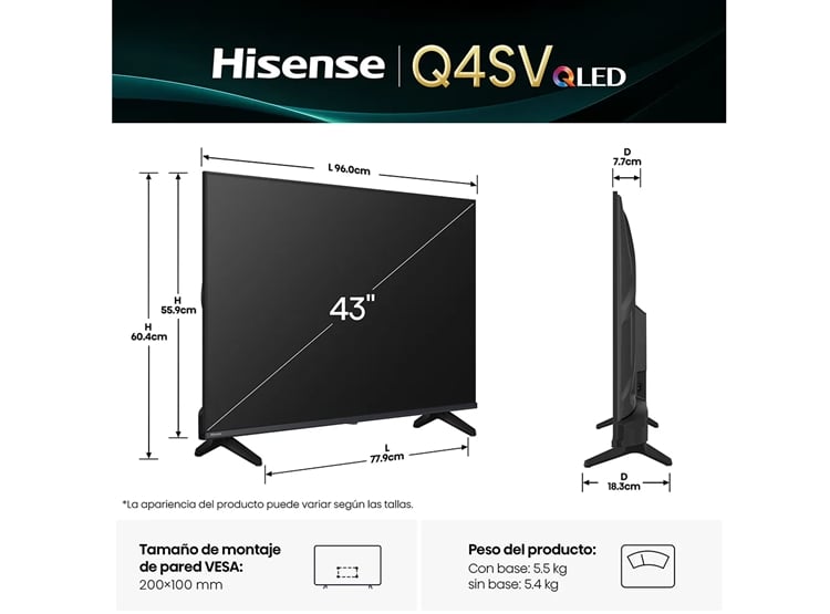 TELEVISOR HISENSE QLED 43” FHD SMART TV VIDAA 43Q4SV 2025 - 3