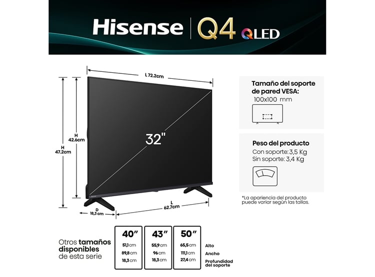 TELEVISOR HISENSE QLED 32” HD SMART TV VIDAA 32Q4SV 2025 - 3