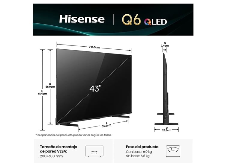TELEVISOR HISENSE 43' QLED 4K 43Q6QV SMART TV - 4