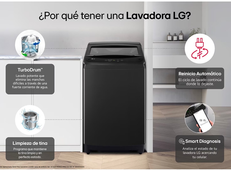 LAVADORA LG 13KG CARGA SUPERIOR CON TURBODRUM WT13OBVTB ONYX NEGRO - 6