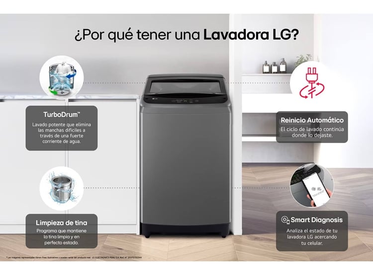 LAVADORA LG 13KG CARGA SUPERIOR TURBODRUM WT13BVTB NEGRO CLARO - 7