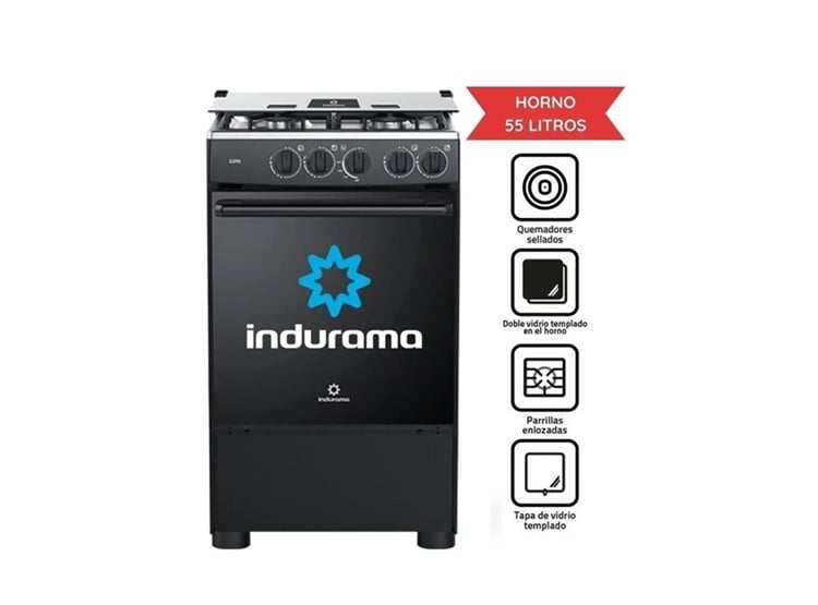 COCINA A GAS INDURAMA GOYA 4 HORNILLAS NEGRA - 1