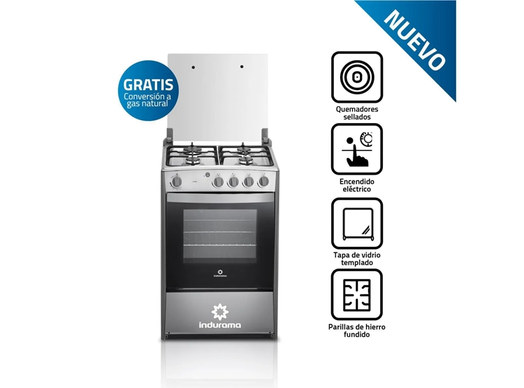 COCINA A GAS INDURAMA 4 QUEMADORES CORUÑA QUARZO CROMA - 2