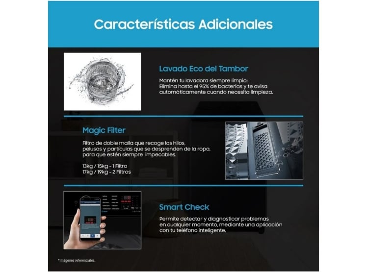 LAVADORA SAMSUNG ECOBUBBLE 15KG GRIS GRAFITO WA40F15E4CPE - 8