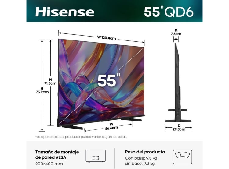 TELEVISOR HISENSE HI-QLED 4K MATE 55' 55QD68SG GOOGLE TV (2026) + PELOTA GRATIS - 3