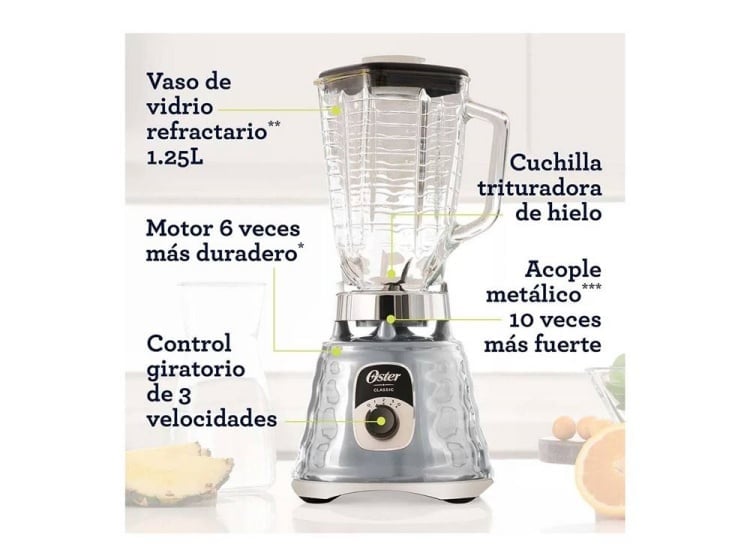 LICUADORA CLÁSICA OSTER CROMADA 3 VELOCIDADES CON PERILLA ERGONÓMICA BLST4655 - 5