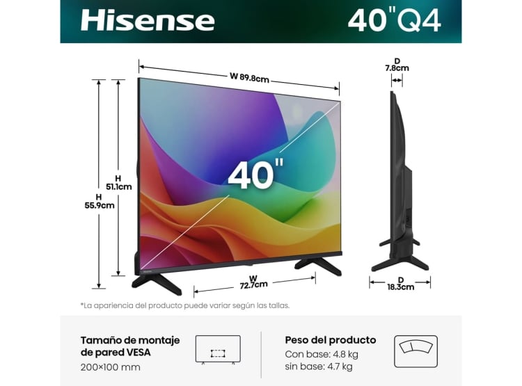 TELEVISOR SMART TV HISENSE 40Q4SV QLED FHD - 3