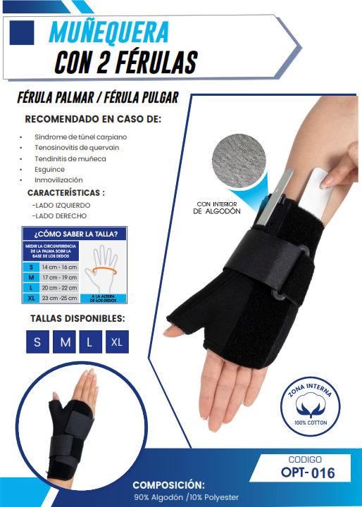 MUÑEQUERA OPTIMUS CON DOS FERULAS (PALMAR Y PULGAR) - 3