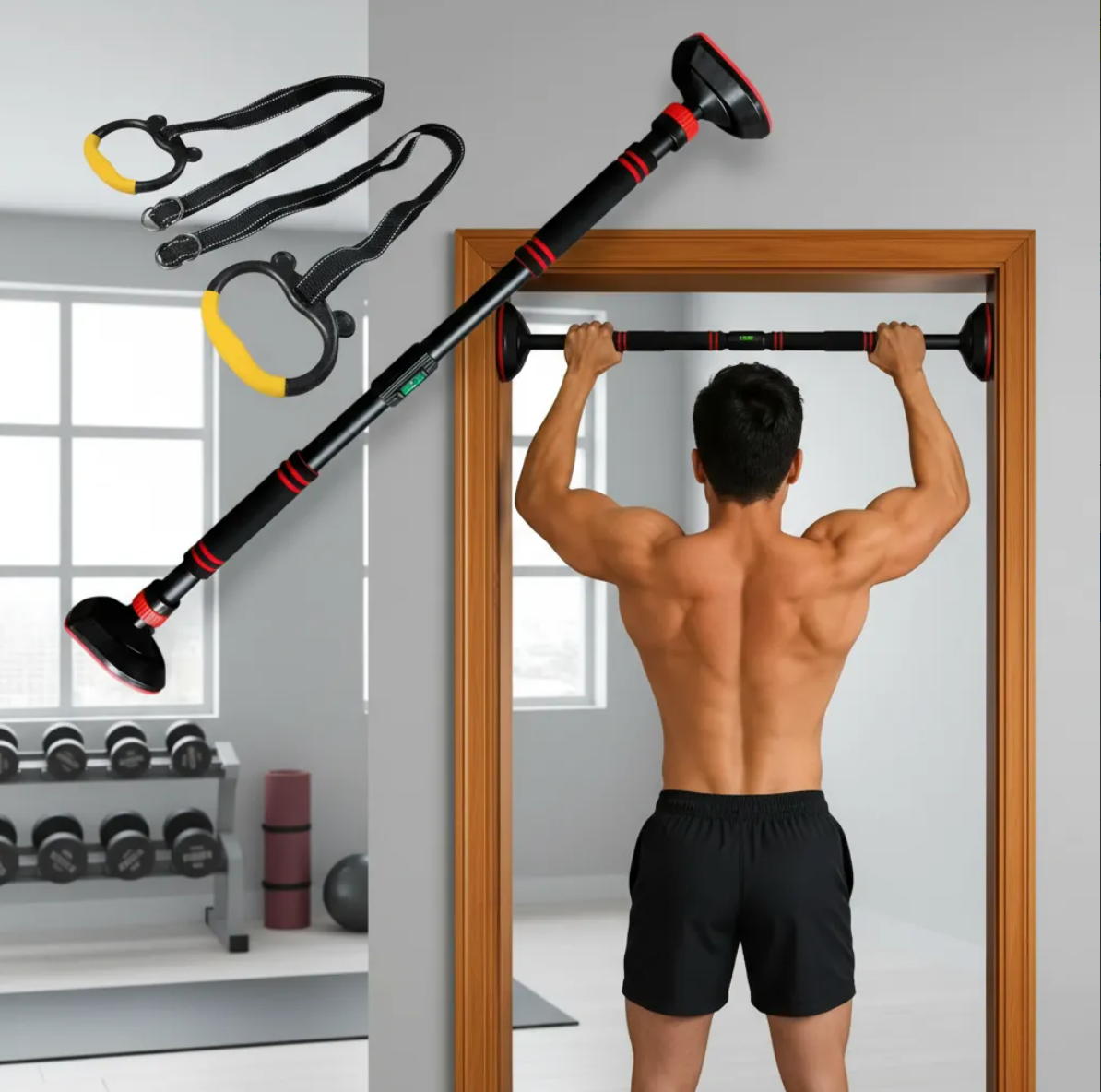 BARRA DOMINADAS EXPANDIBLE 70 A 90 CM PULL UP MARCO PUERTA - 3