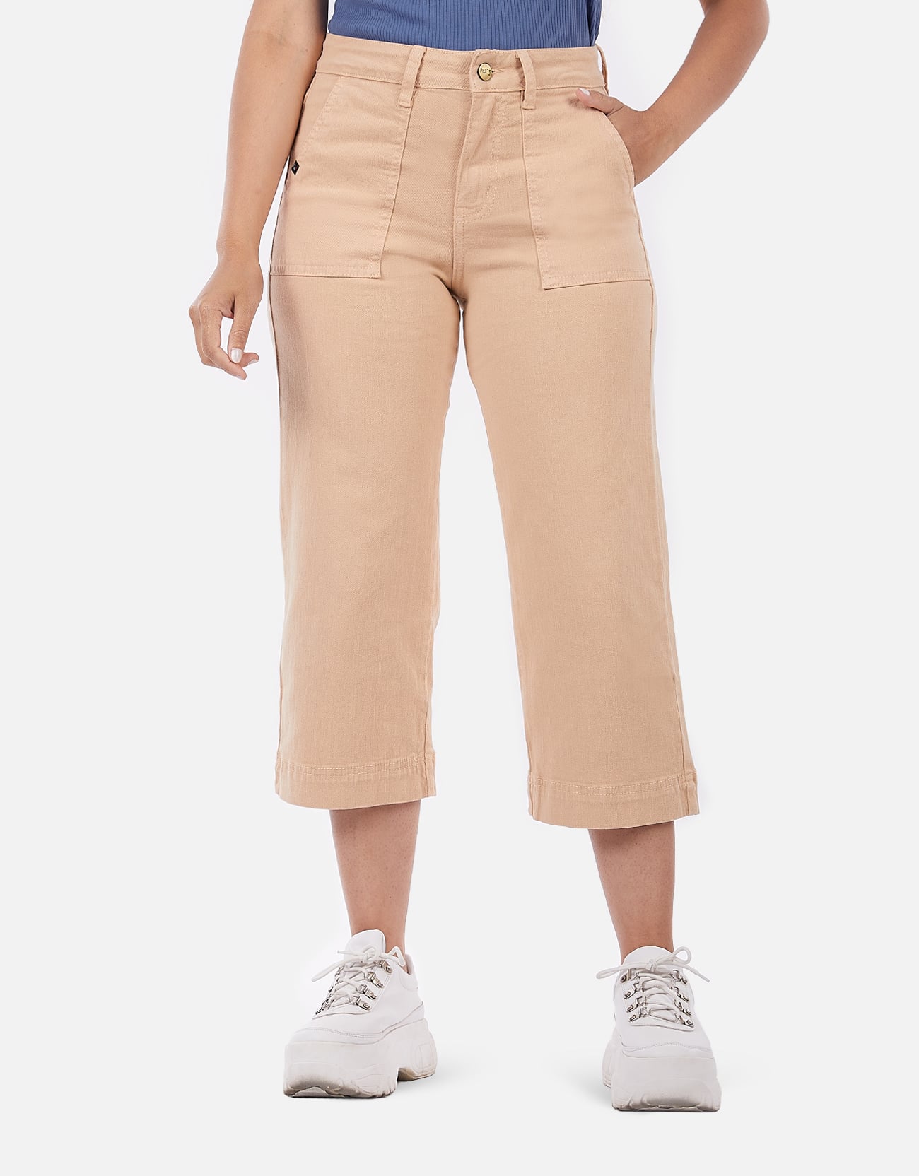 PANTALÓN MUJER PIEERS BEIGE YEDIA TIRO ALTO CULOTTE - 1